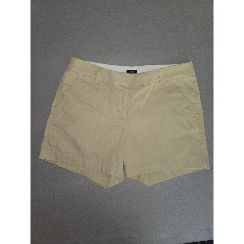 J.Crew Womens Khaki Shorts Size 8 Casual Cotton Solid Beige Flat Front Preowned